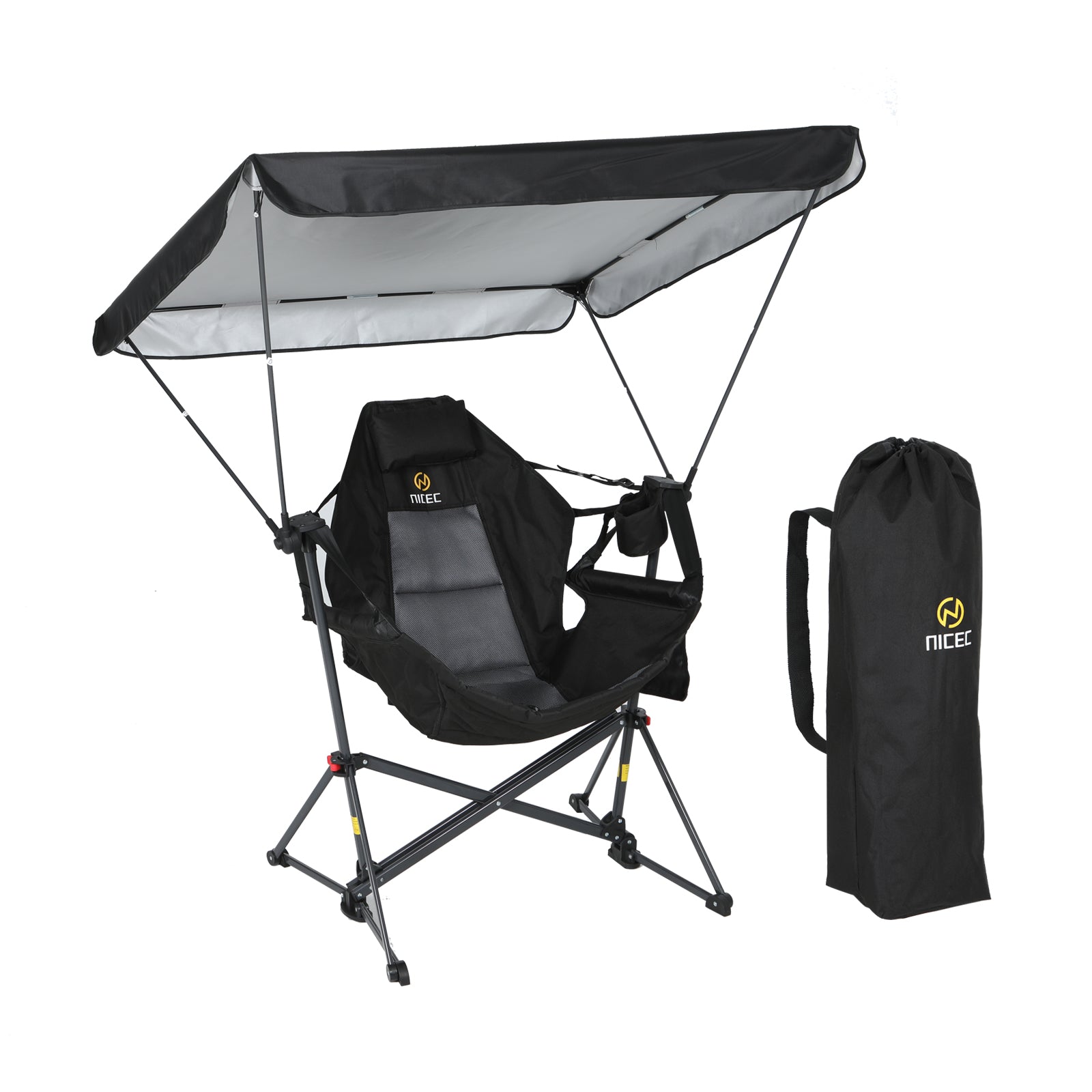 Nice C Rocking Hammock Camping Chair – Swing Seat with Adjustable Canopy Shade, Cup Holder, Portable &amp; Foldable 