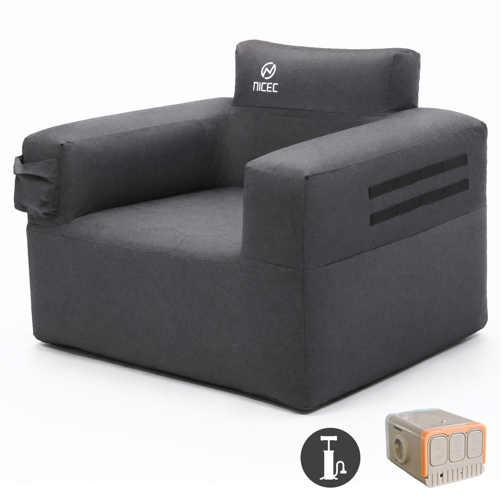 Nice C Inflatable Blow Up Camping Couch with Built-in Pump (1/2 Person) | Portable Inflatable Sofa, Built-in Electric Pump, Cup Holder, Storage Pocket, MOLLE Straps, Camping, Outdoor Lounger, Adults