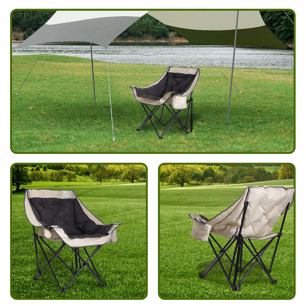 Nice C Heavy-Duty Folding Camping Chair, Thick Padded Seat with Storage &amp; Cup Holder 