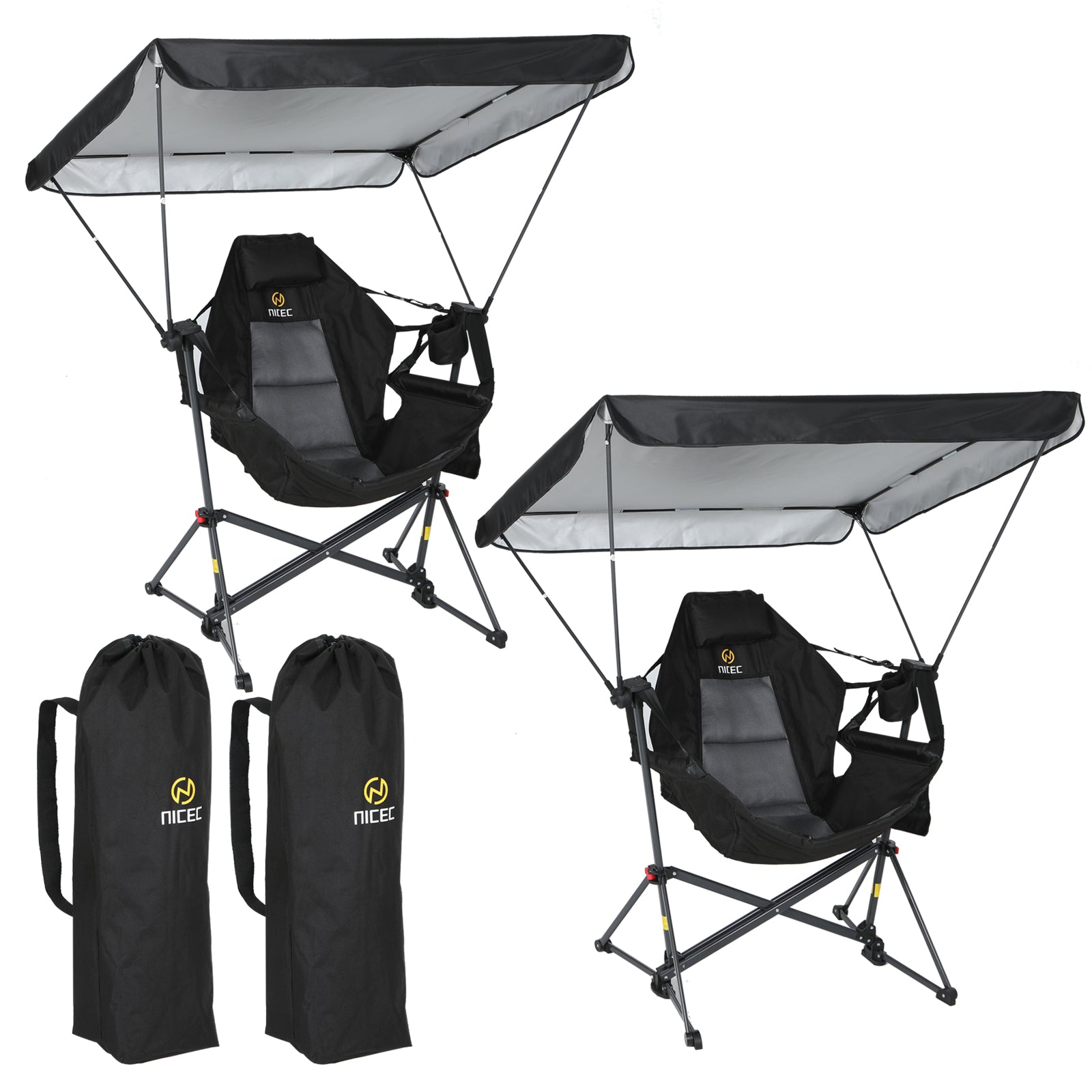 Nice C Rocking Hammock Camping Chair – Swing Seat with Adjustable Canopy Shade, Cup Holder, Portable &amp; Foldable 