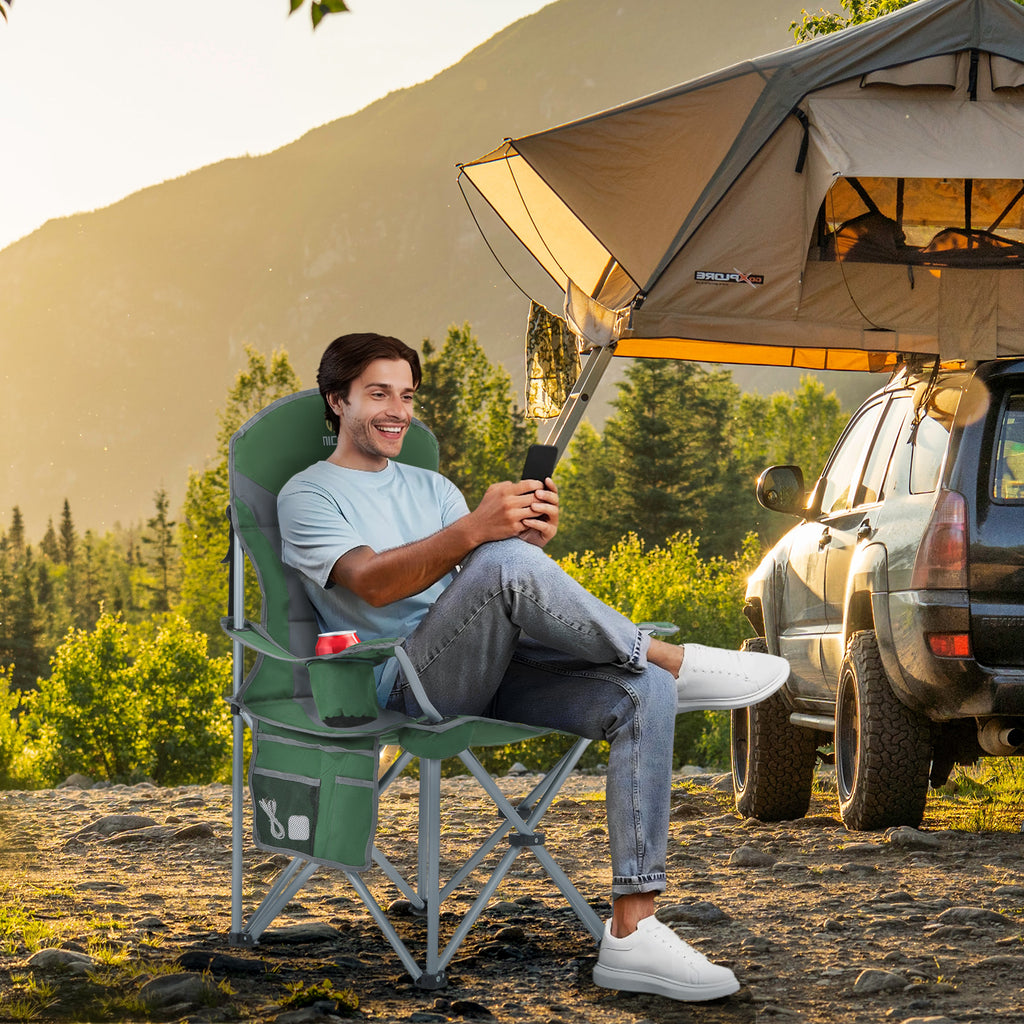 Nice C Portable Camping Chair with Armrest, Cooler Bag, Cup Holder &amp; Side Pocket 