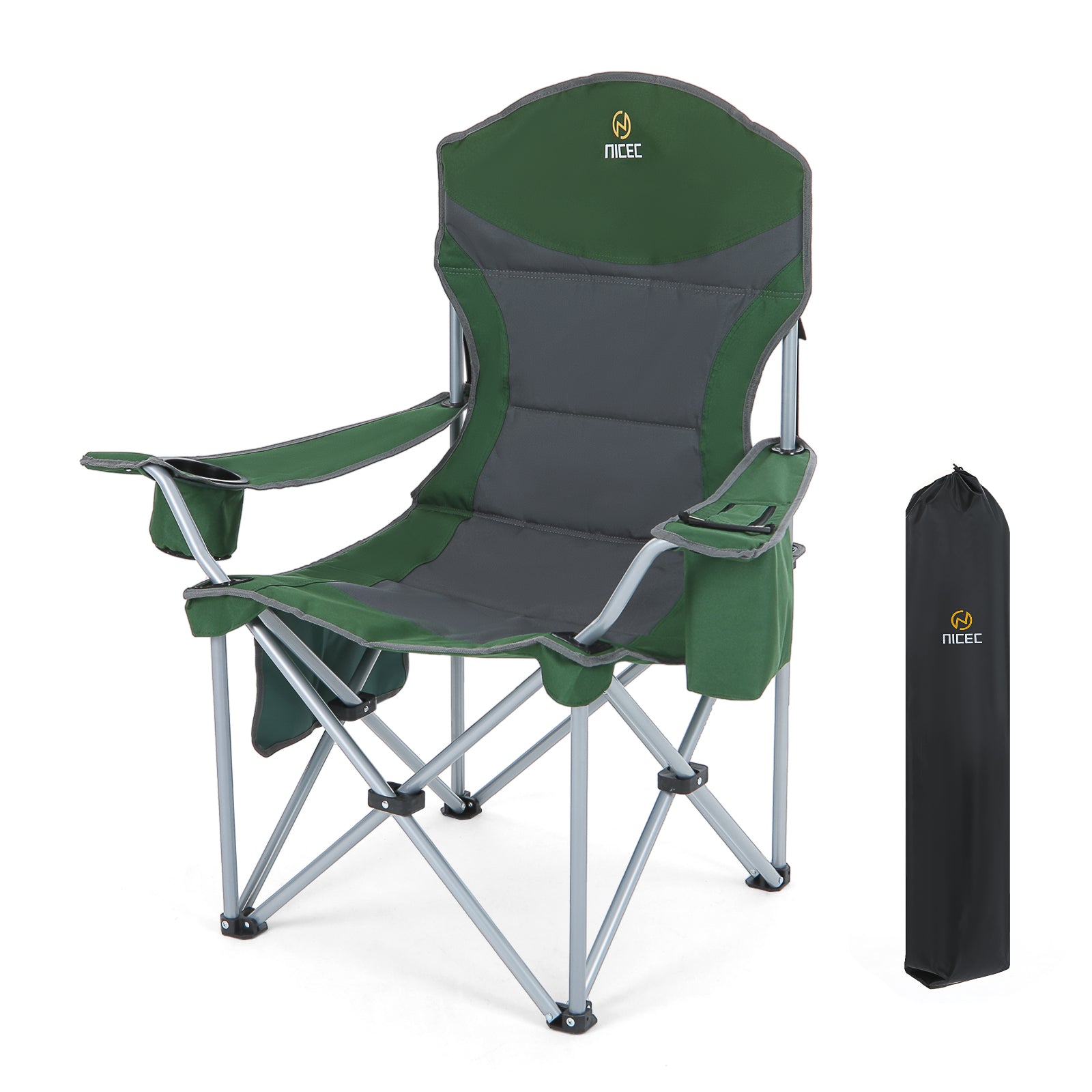 Nice C Portable Camping Chair with Armrest, Cooler Bag, Cup Holder &amp; Side Pocket 