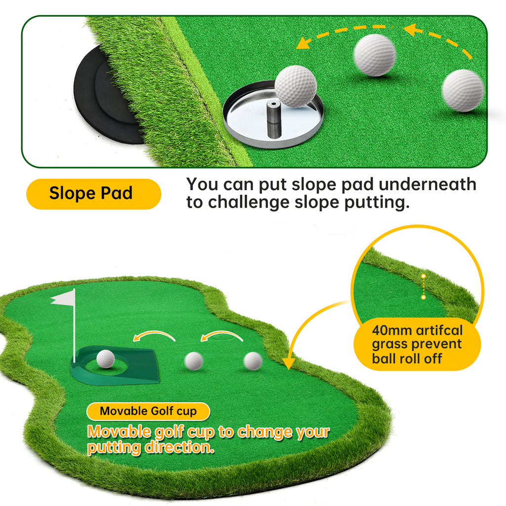 Nice C 5x10 ft Putting Green Mat – Indoor &amp; Outdoor Golf Simulator with 3 Holes, Flags &amp; Challenge Cup 