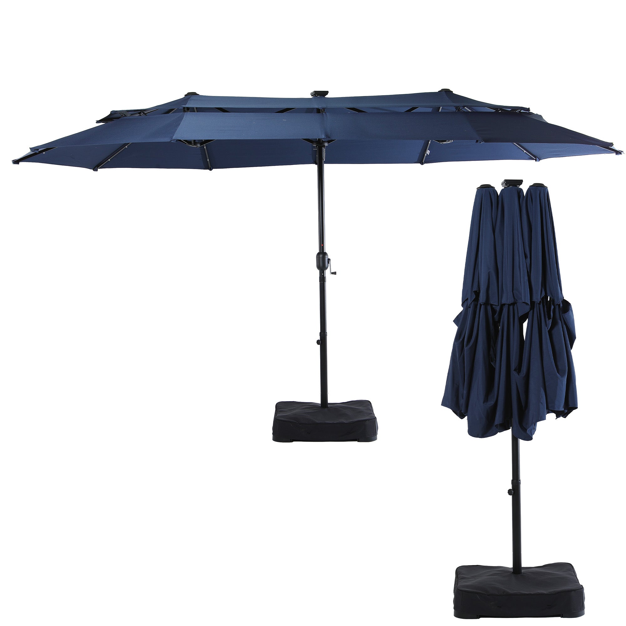 Nice C 13/15FT Lighted Double Layer Patio Umbrella with Crank (Blue) | Rectangular Market Umbrella, LED Lights, Large Outdoor Shade, Poolside, Deck, Backyard, Patio, Garden, 13FT, 15FT