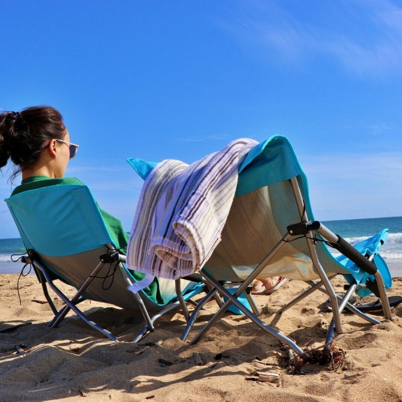 Nice C Folding Low Beach Chair for Adults – Sling Seat with Cup Holder