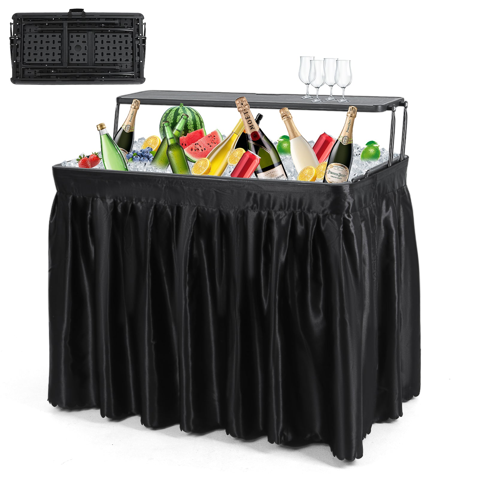 Nice C 4 ft Folding Ice Cooler Table – Party, Grazing &amp; Outdoor Table with Drain, Storage Shelf, and Matching Skirt 