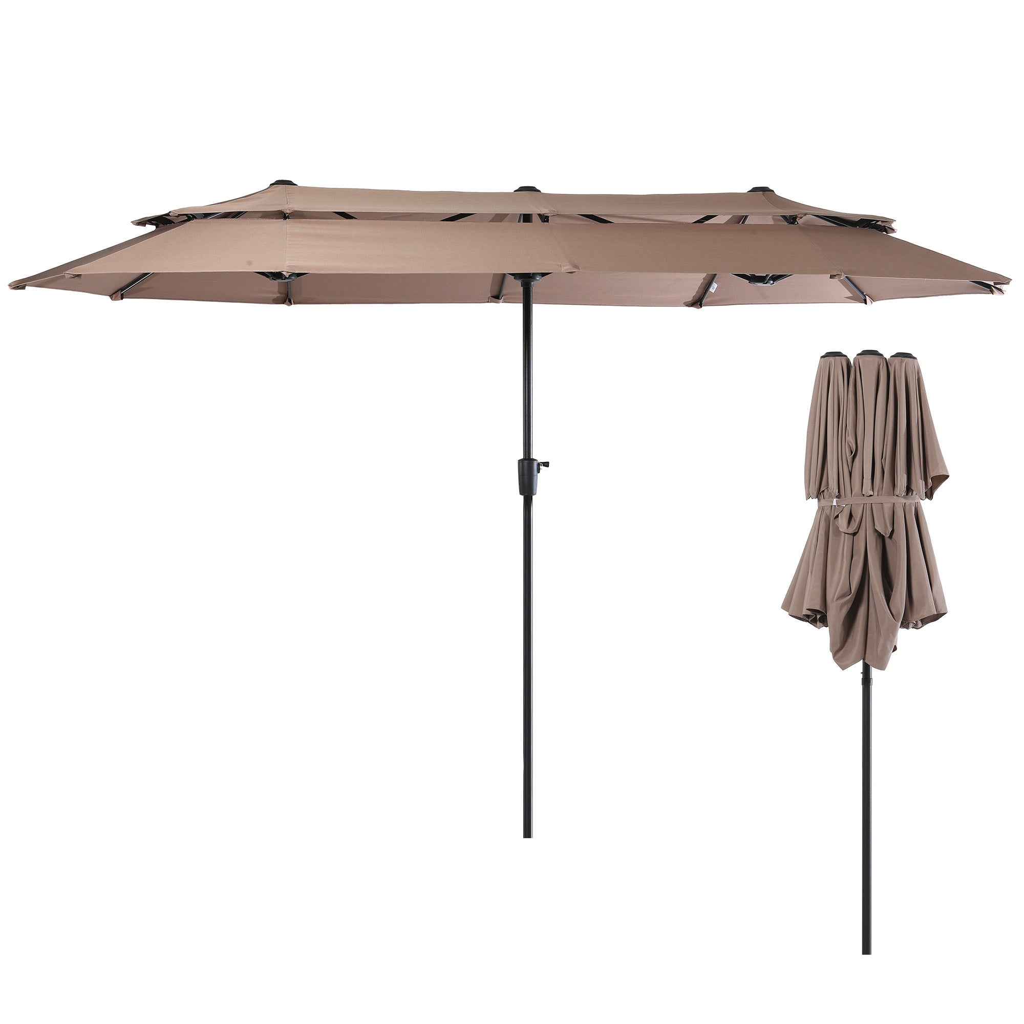 Nice C 13/15FT Large Double Sided Patio Umbrella with Crank (Khaki) | Large Market Umbrella, Wide Outdoor Shade, w/wo Base, Crank Lift, Poolside, Deck, Backyard, Patio, Garden, 13FT, 15FT