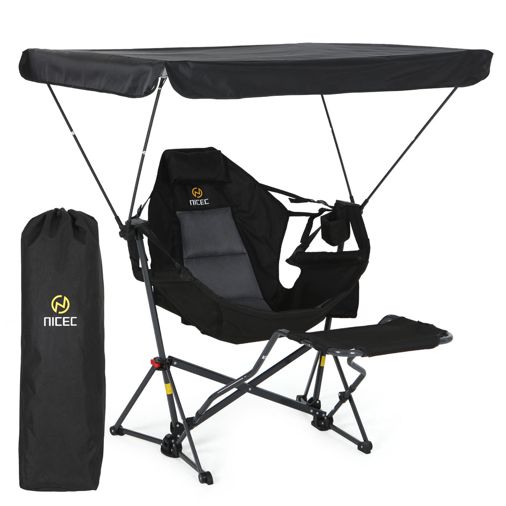 Nice C Hammock Chair with Adjustable Canopy & Detachable Footrest | Portable Swinging Chair, Folding Rocking Design, Cup Holder, Carry Bag, Camping, Beach, Backyard, Outdoor