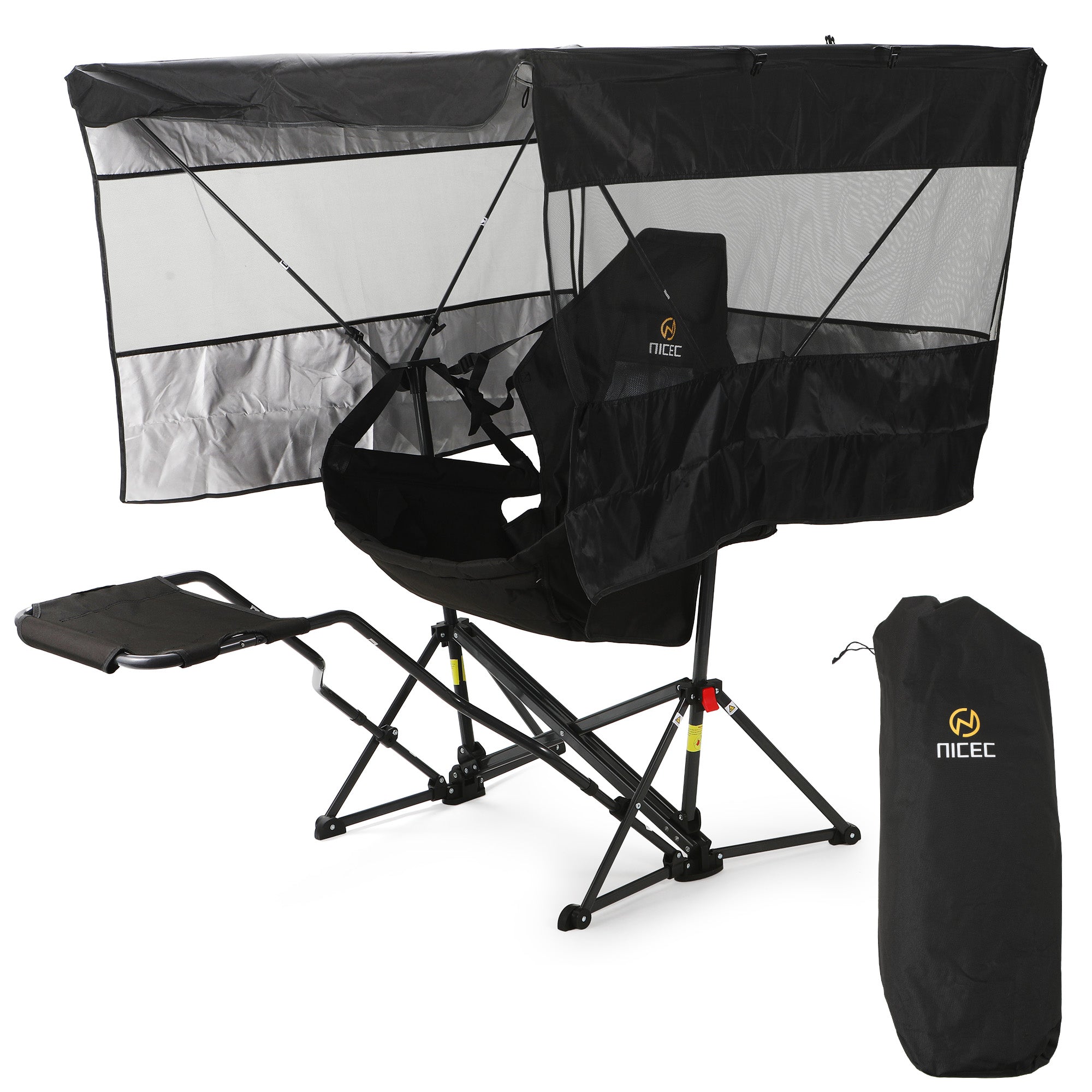Nice C Hammock Camping Chair with Full-Cover Canopy & Footrest (1 Pack/2 Pack) | Side Shade, Adjustable Reclining Backrest, Folding Design, Removable Roof, Cup Holder, Carry Bag, Camping, Hunting, Fishing