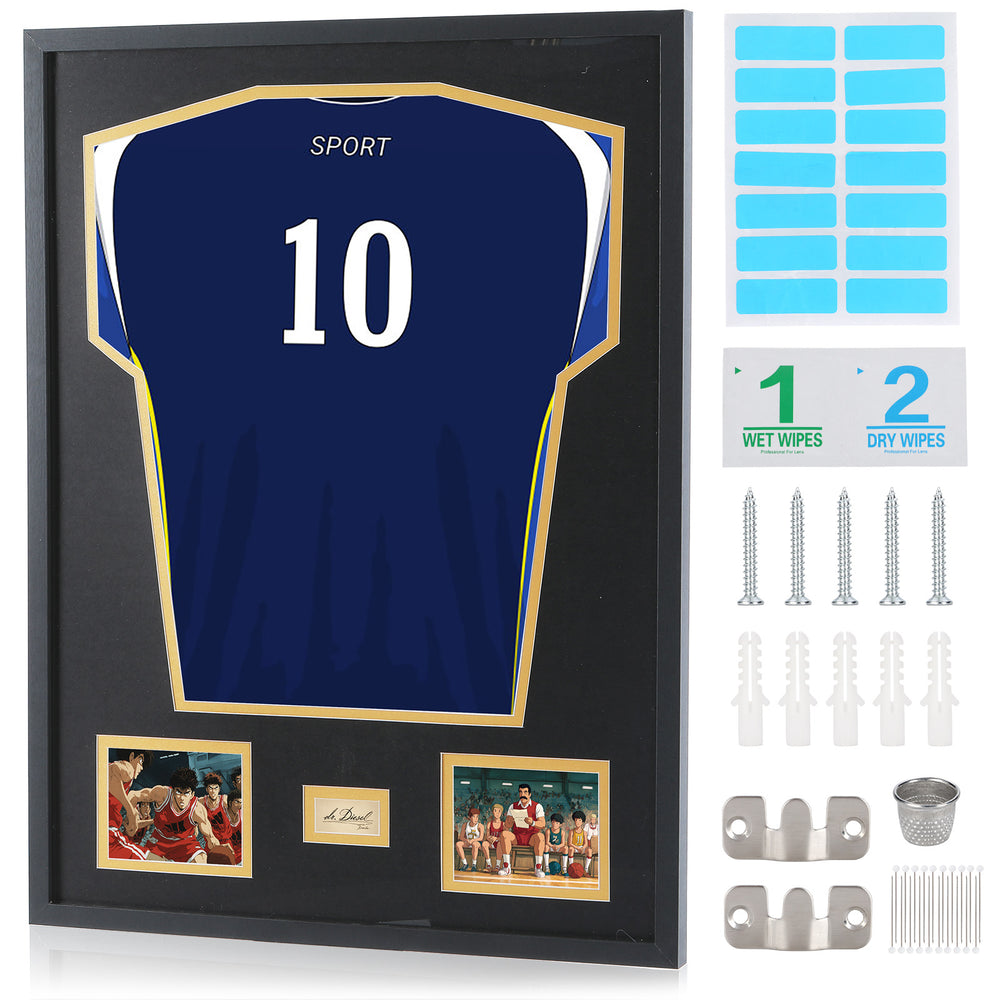 Nice C Jersey Frame Display Case, Jersey Frame With Photo Slots, Shirt Display Shadow Box, Signature Display Slot, 98% UV Protection, Football Basketball Soccer