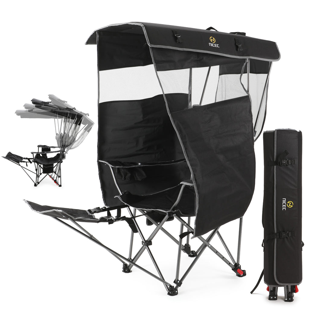 Nice C 4-Position Reclining Canopy Camping Chair with Footrest (1 Pack/2 Pack) | Portable Folding Outdoor Umbrella Chair with Shade, Reclining Chair with Cooler Bag, Cup Holder for Camping, Beach, Sports