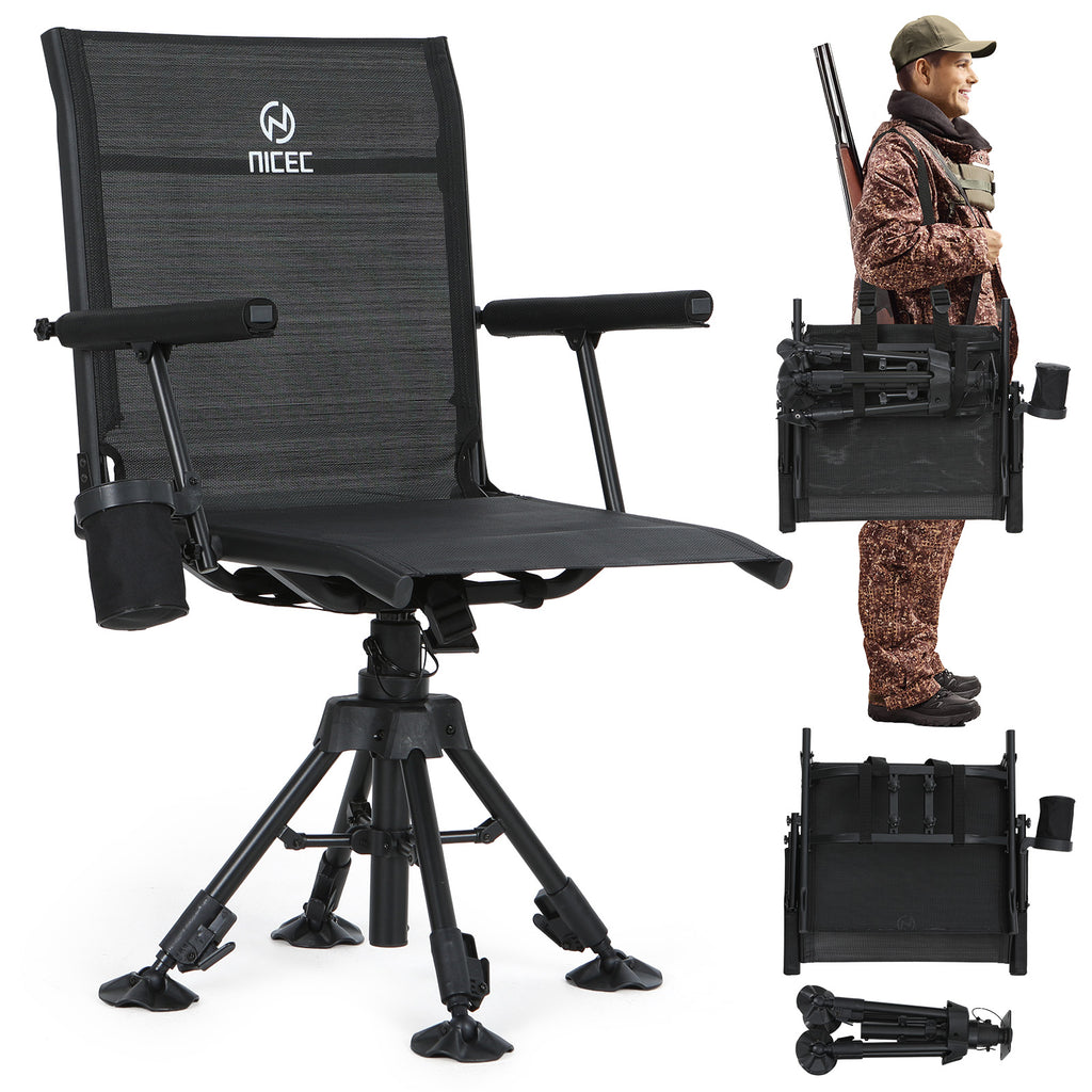 Nice C 360° Swivel Hunting Chair, Silent Rotating Blind Chair with Adjustable Height, Armrest &amp; No-Sink Feet