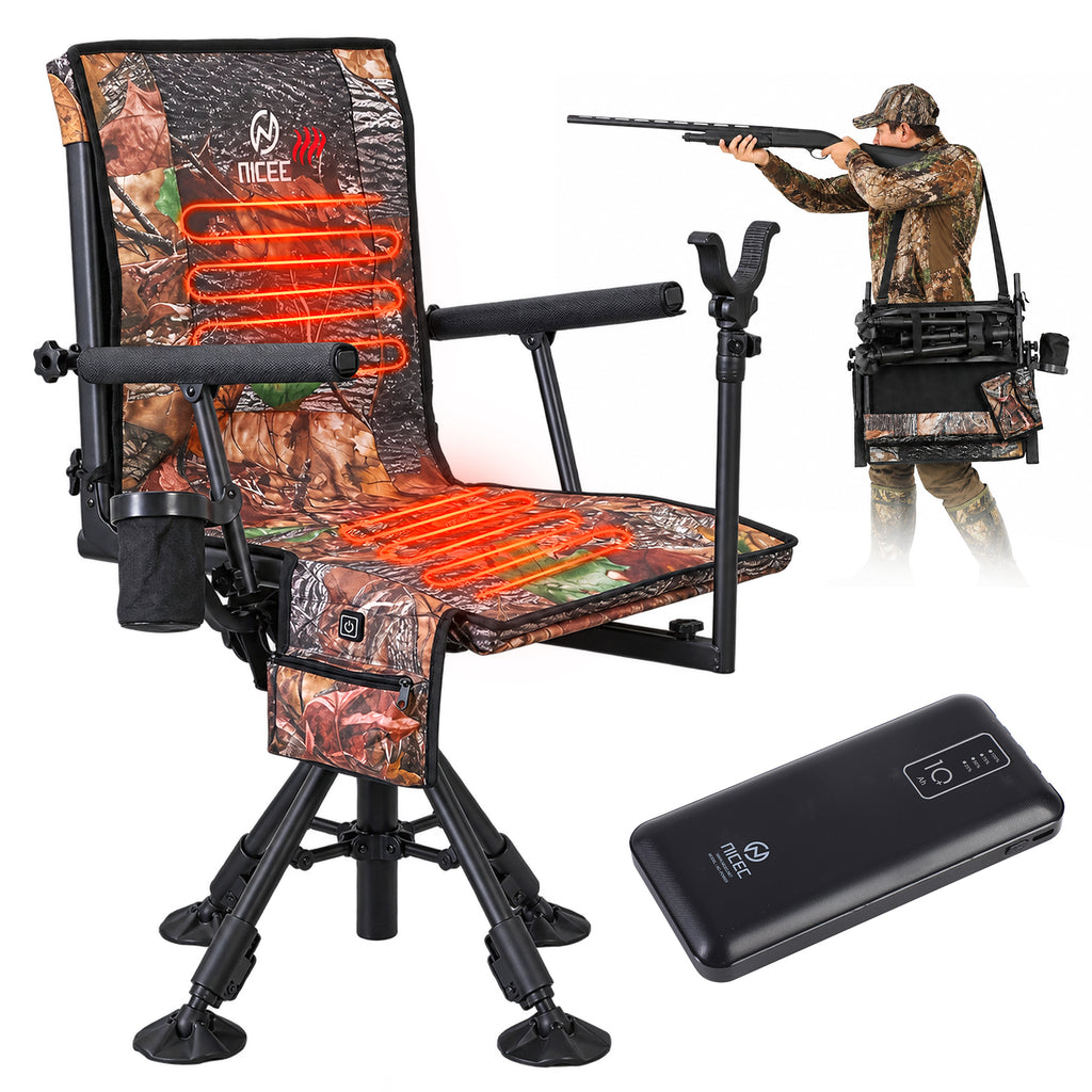 Nice C Heated 360° Silent Swivel Hunting Blind Chair with Gun Rest