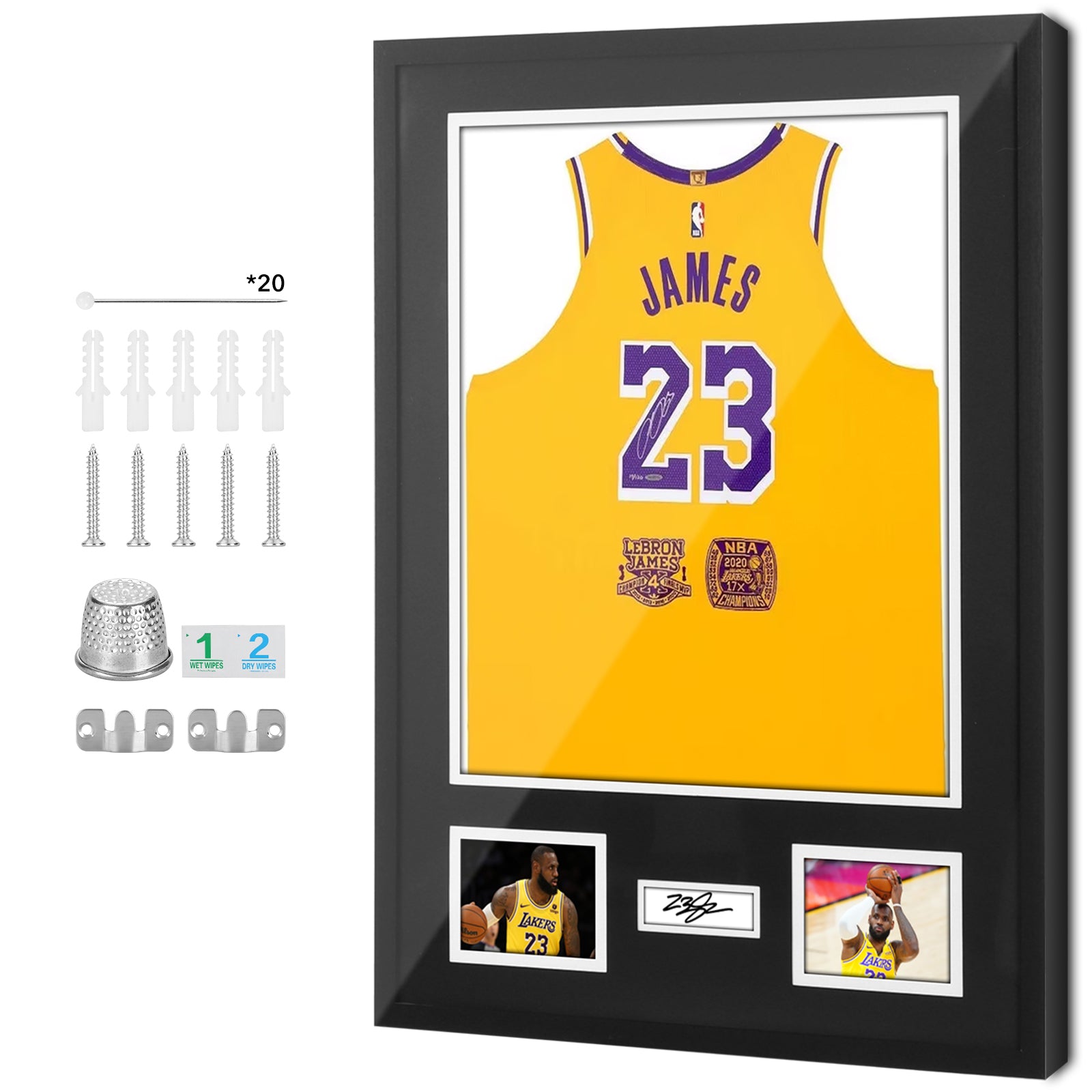 Nice C Jersey Frame Display Case with Photo Slots &amp; Signature Protection, 98% UV 