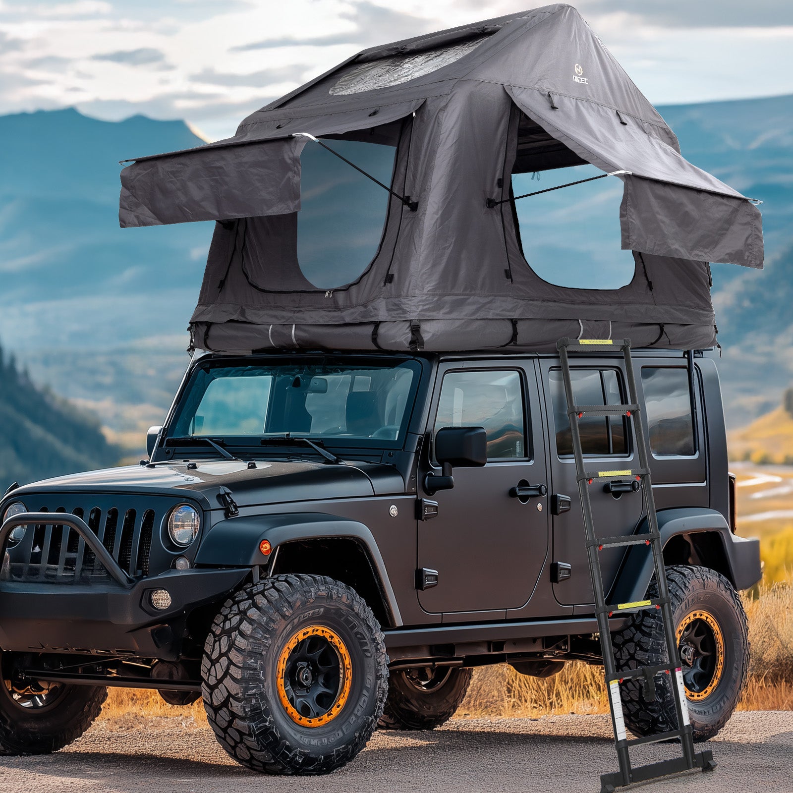 Nice C Inflatable Rooftop Tent, Black & Grey SUV Camping Tent with Mattress, Ladder & Pump, Waterproof Overland Design