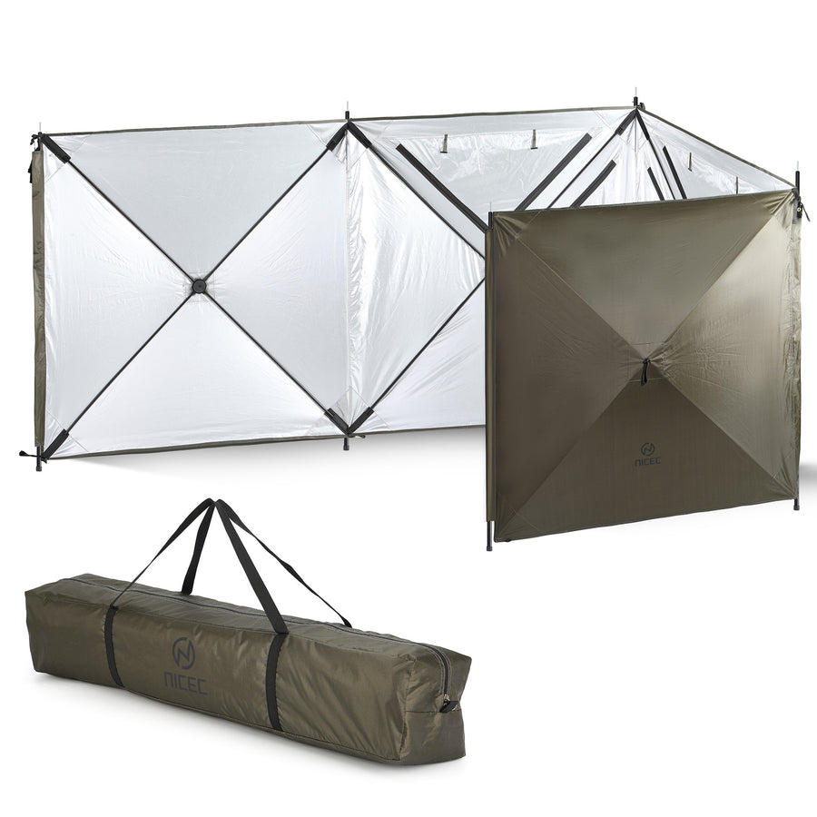 Nice C Camping Wind Sceen, 4 Panels Beach Garden Wind Blocker Breaker, 4 FT Privacy Fence Screen, with Mesh Window, Poles, Ground Nails Included (Green)