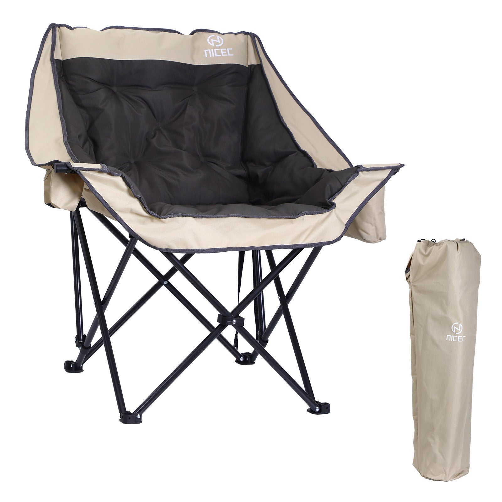 Nice C Heavy-Duty Folding Camping Chair, Thick Padded Seat with Storage &amp; Cup Holder 