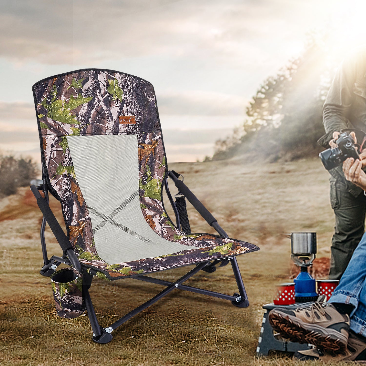 Nice C Hunting Strutter Chair, Folding Low Camping Chair (1 Pack/2 Pack)