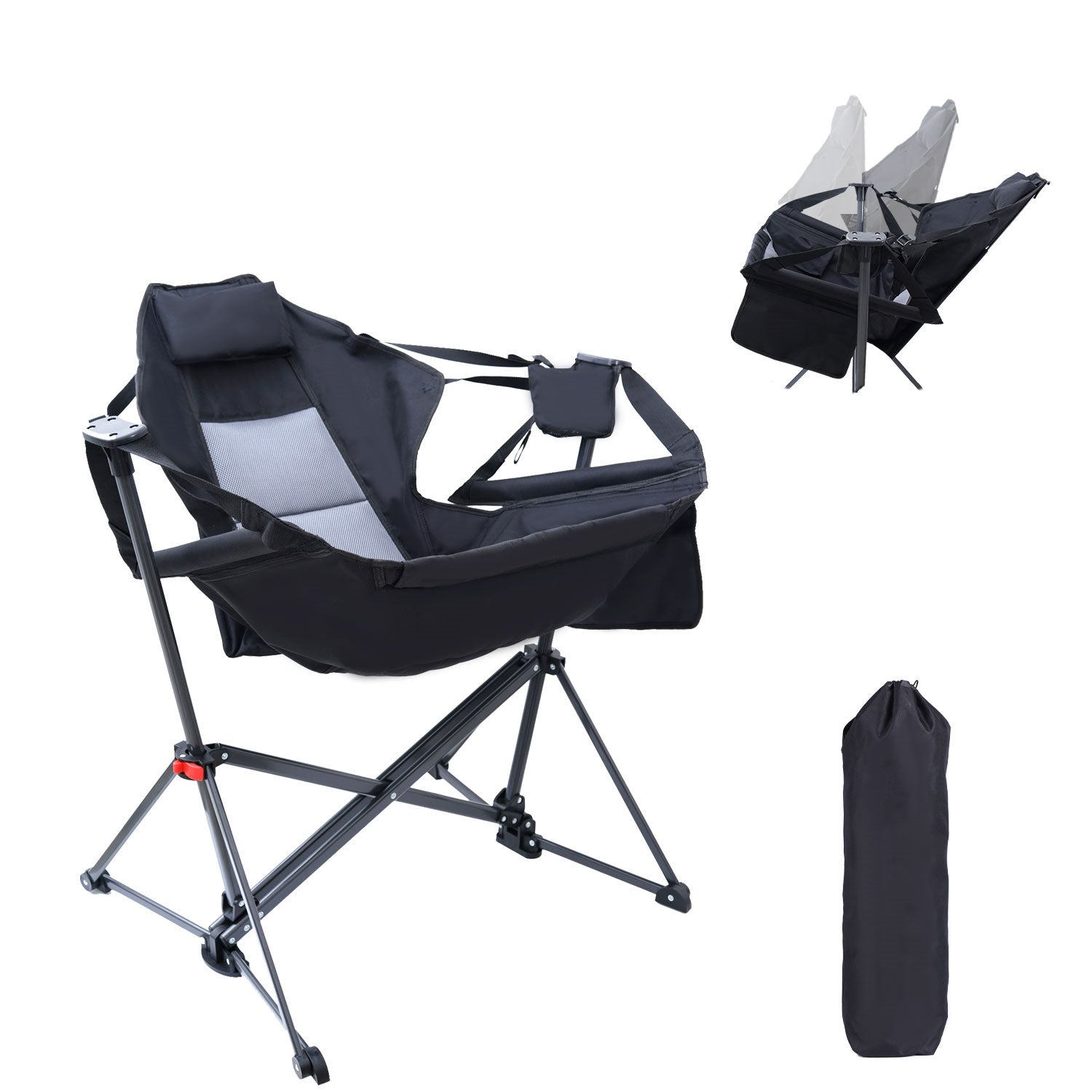 Nice C Swinging Hammock Chair, High Back Camping Chair with Stand and Storage 