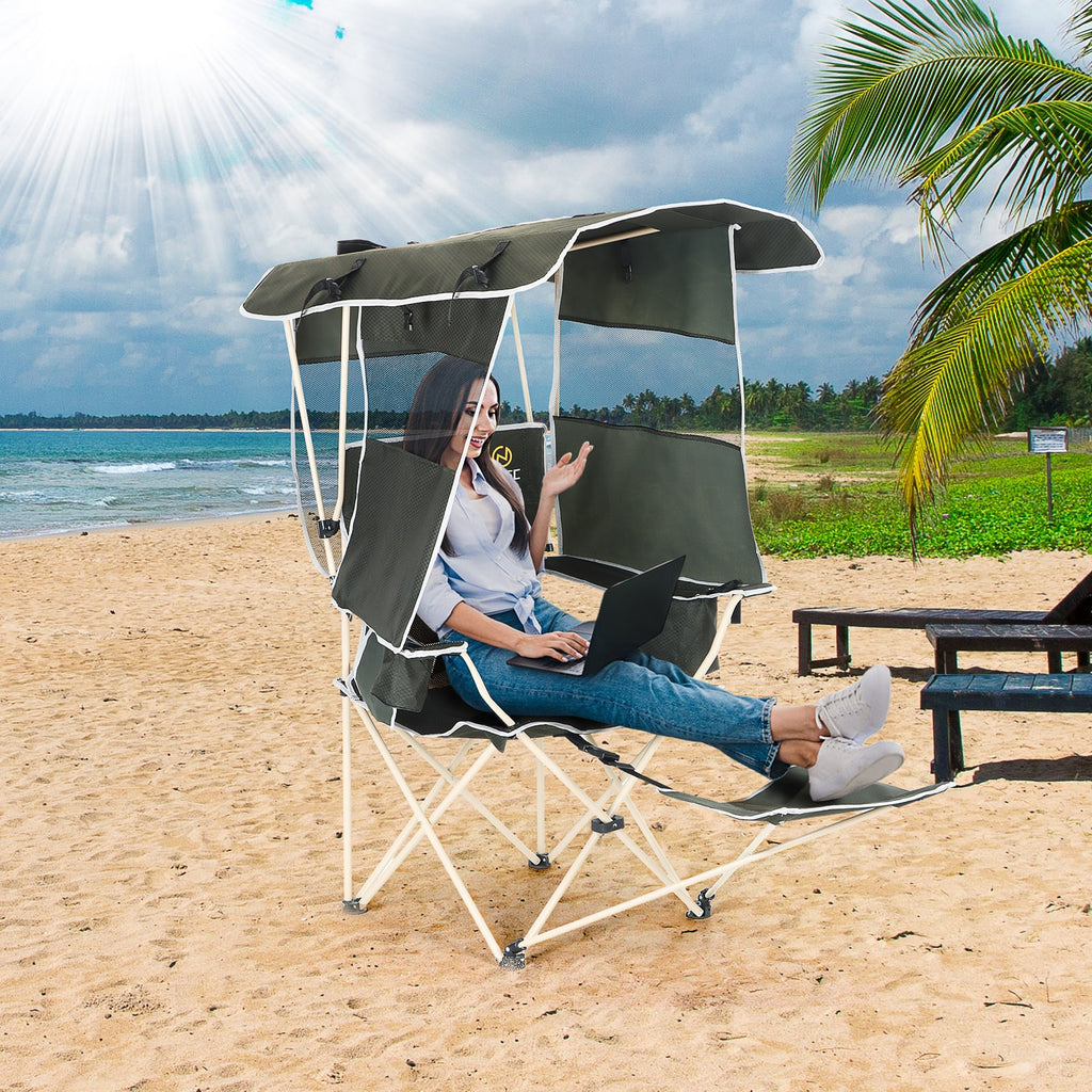Nice C Camping Chair with Canopy &amp; Removable Footrest, Cooler Bag &amp; Cup Holder 