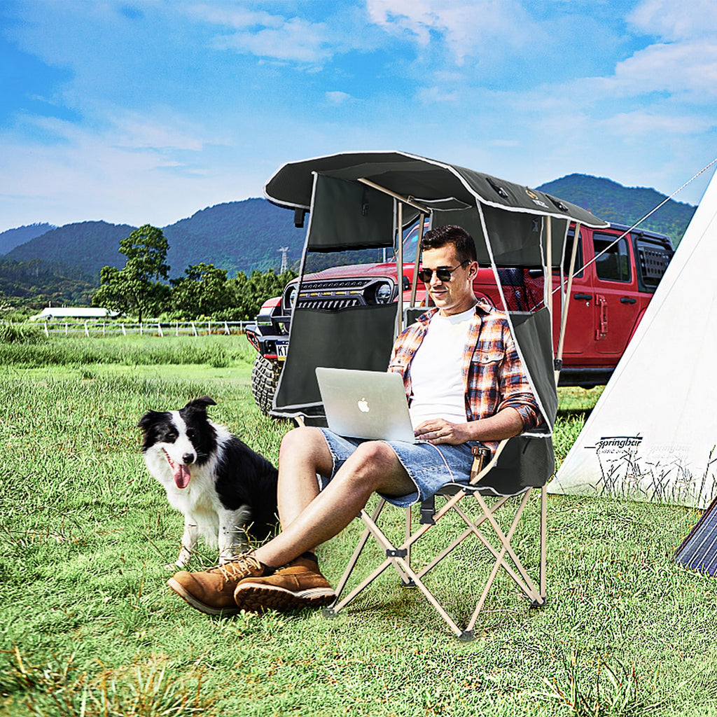 Nice C Camping Chair with Canopy &amp; Removable Footrest, Cooler Bag &amp; Cup Holder 