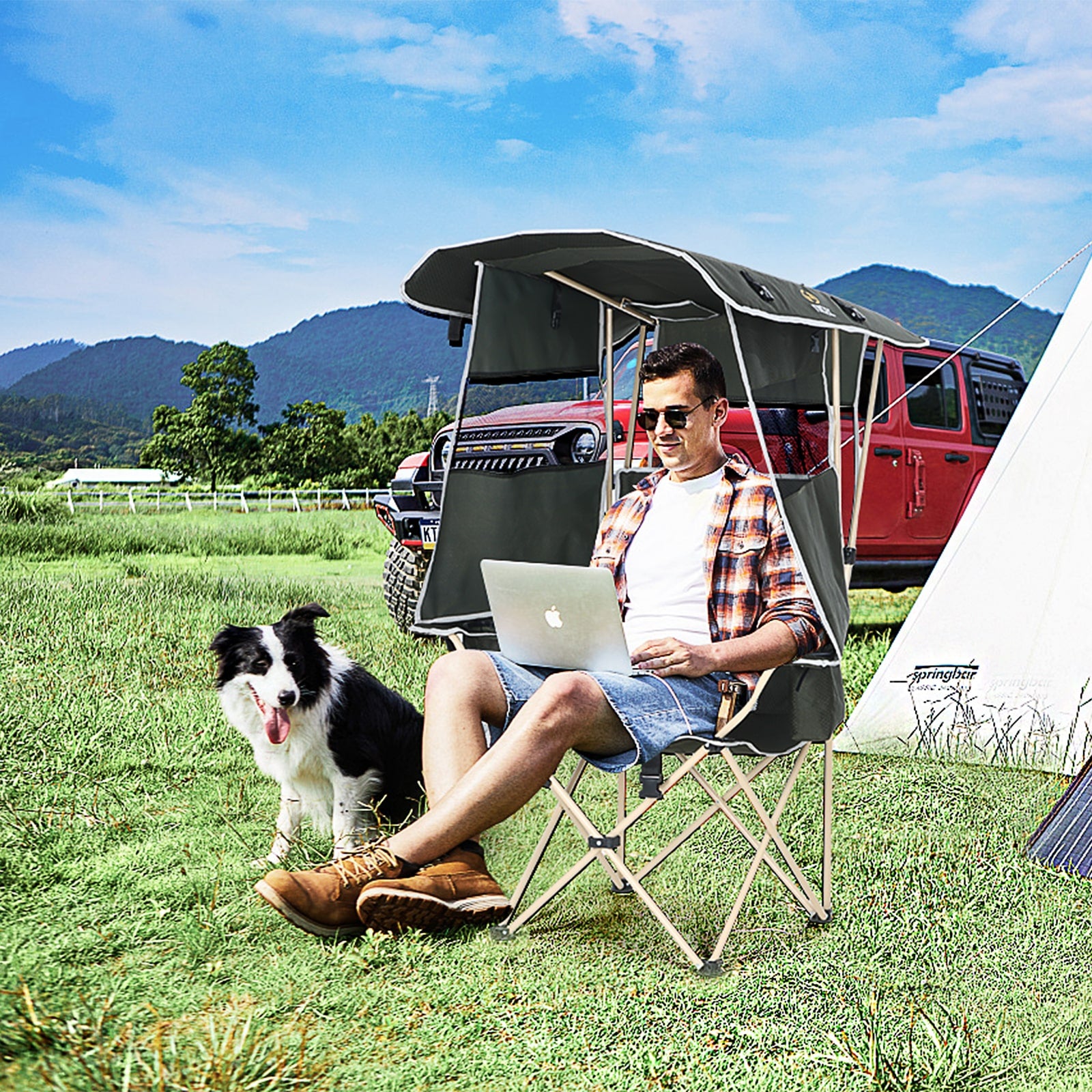 Nice C Camping Chair with Canopy &amp; Removable Footrest, Cooler Bag &amp; Cup Holder 