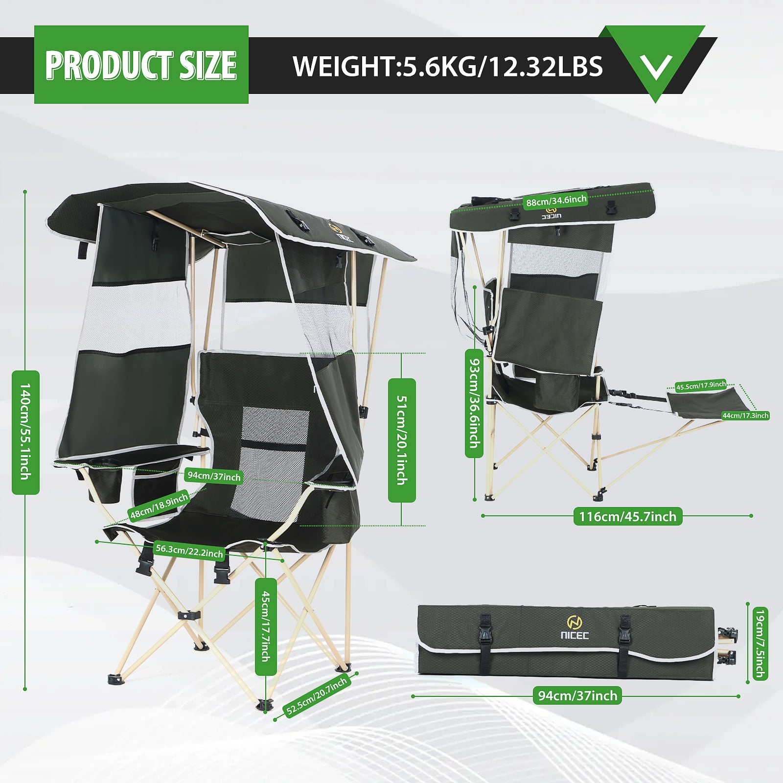 Nice C Camping Chair with Canopy &amp; Removable Footrest, Cooler Bag &amp; Cup Holder 