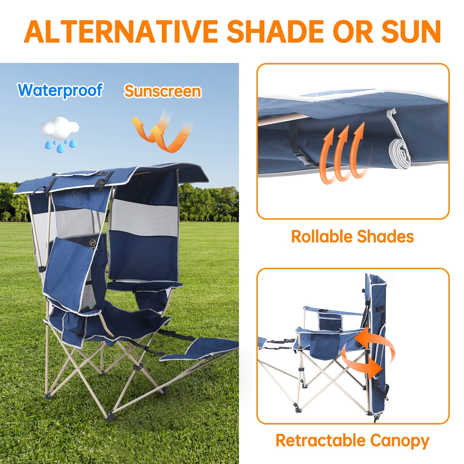 Nice C Chair with Canopy, Solar USB Charging, Removable Footrest &amp; Cooler Bag 