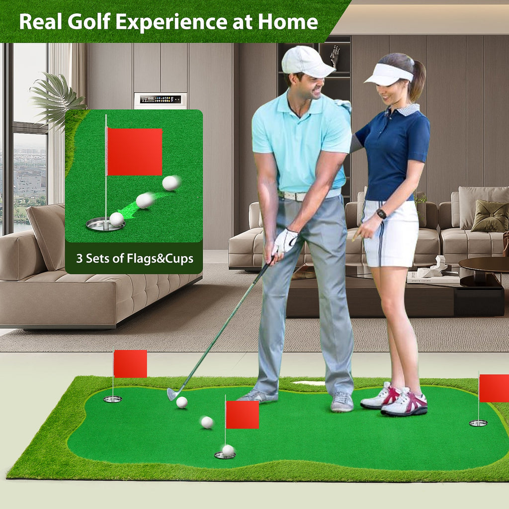 Nice C 5x12 FT Indoor & Outdoor Putting Green with 3 Holes, Flags & Slope – Golf Mat for Home Practice & Simulators