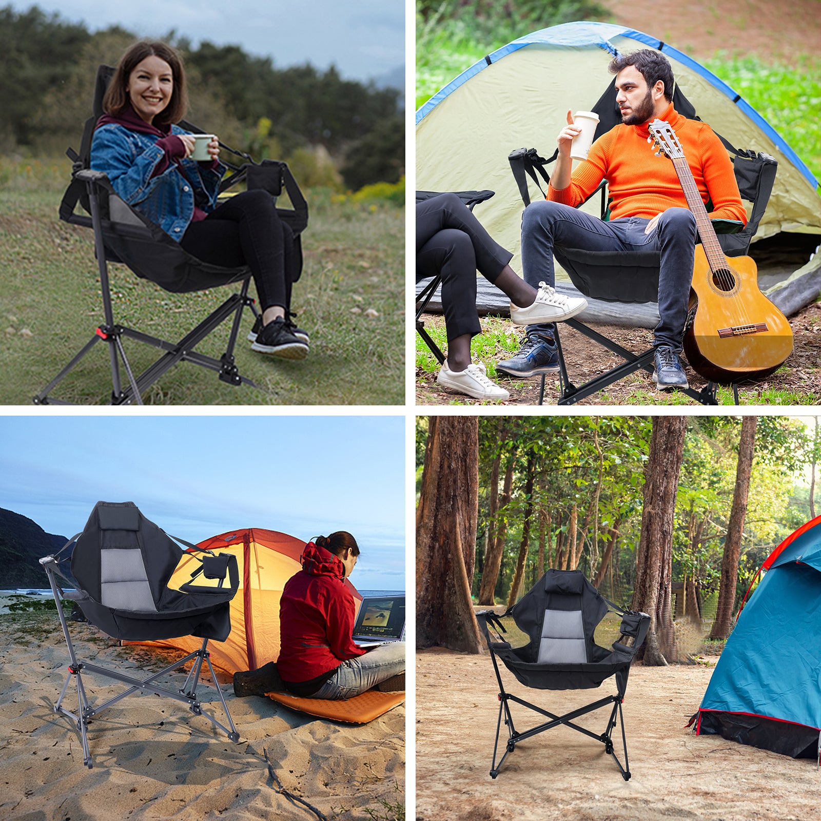 Nice C Swinging Hammock Chair, High Back Camping Chair with Stand and Storage 