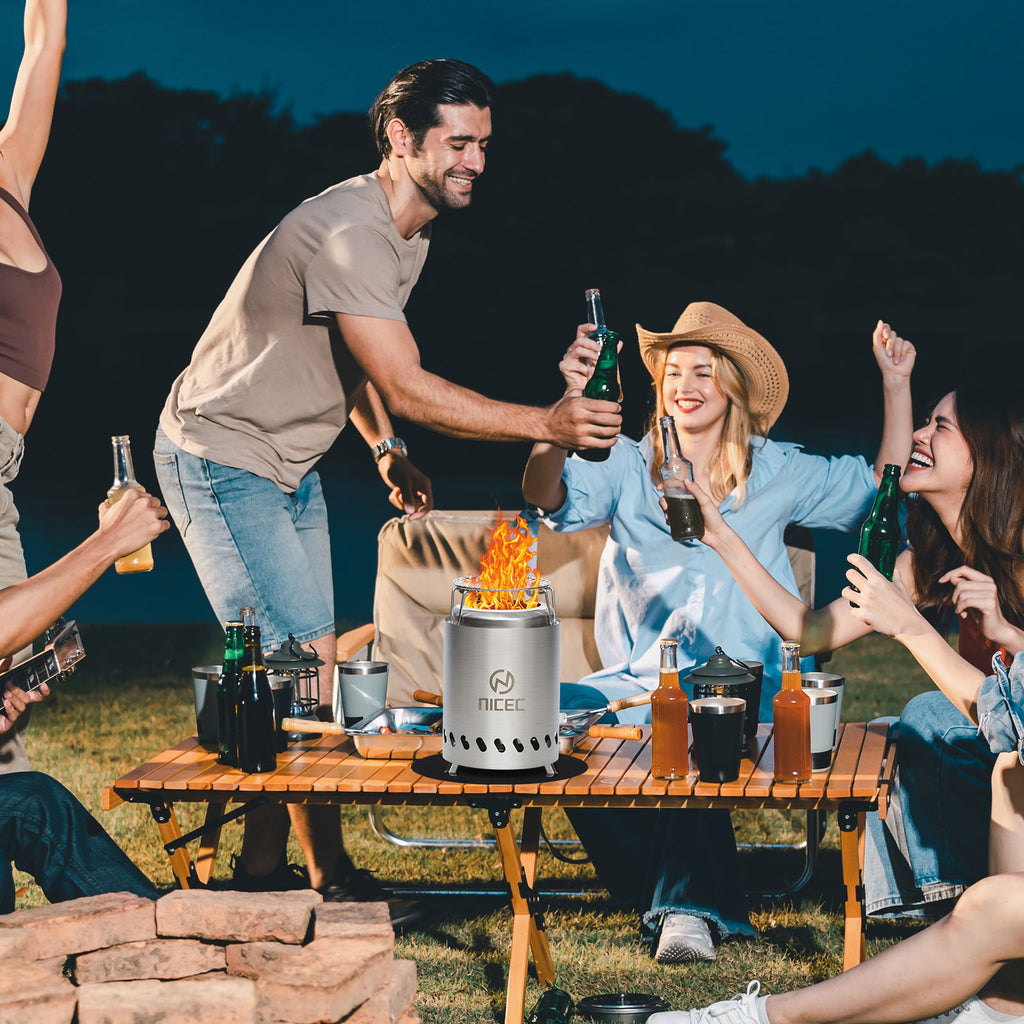 Nice C Smokeless Fire Pit, Portable Tabletop Fire Pit (5.5 inch,7.1 inch,19.1 inch) | Stainless Steel Construction, Grill Grate, Removable Ash Tray, Carry Bag, Patio, Camping, Outdoor