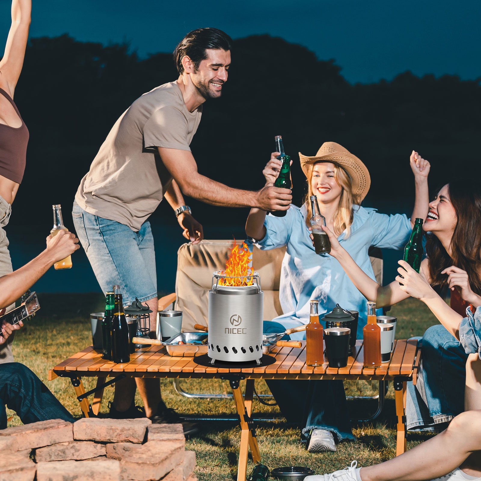 Nice C Smokeless Fire Pit, Portable Tabletop Fire Pit (5.5 inch,7.1 inch,19.1 inch) | Stainless Steel Construction, Grill Grate, Removable Ash Tray, Carry Bag, Patio, Camping, Outdoor