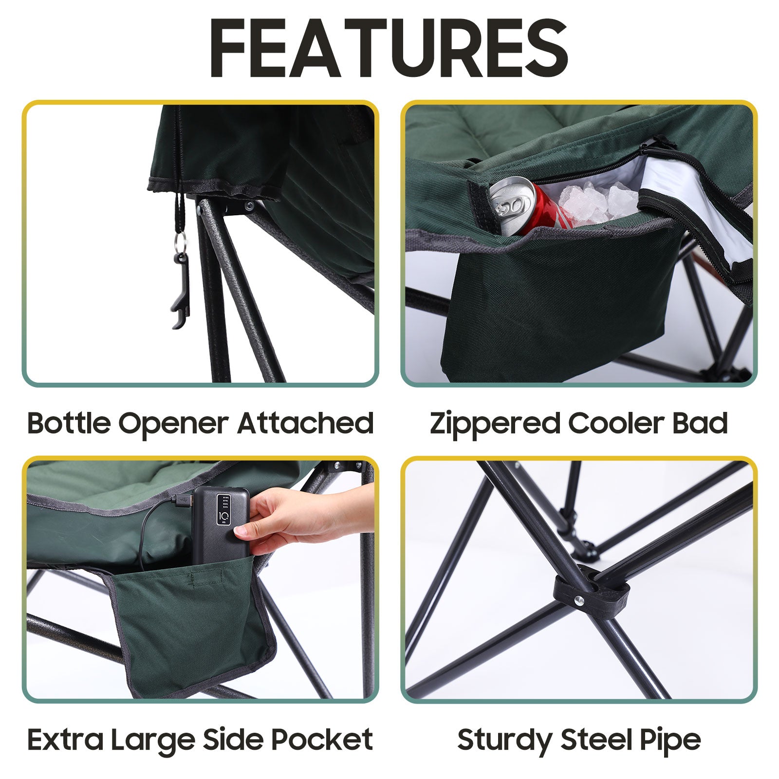 Nice C Heated XL Padded Camping Chair with Battery &amp; Cooler Bag 