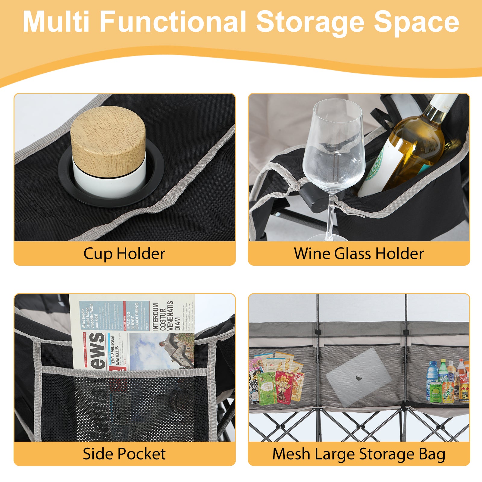 Nice C Triple Camping Loveseat with Shade, Folding 3-Seat Outdoor Chair with Cooler Bag &amp; Cup Holders, Padded for Comfort