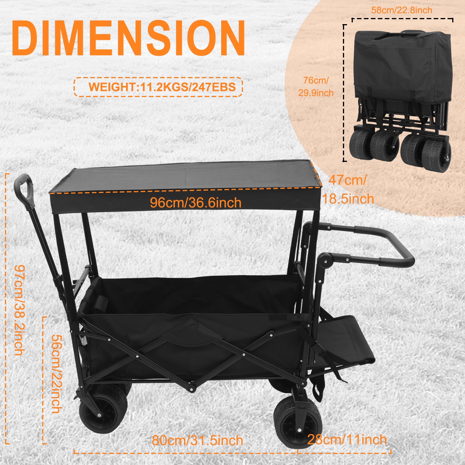 Nice C Stroller Wagon with Canopy, Folding Push Pull Cart for Beach, Camping, Outdoor