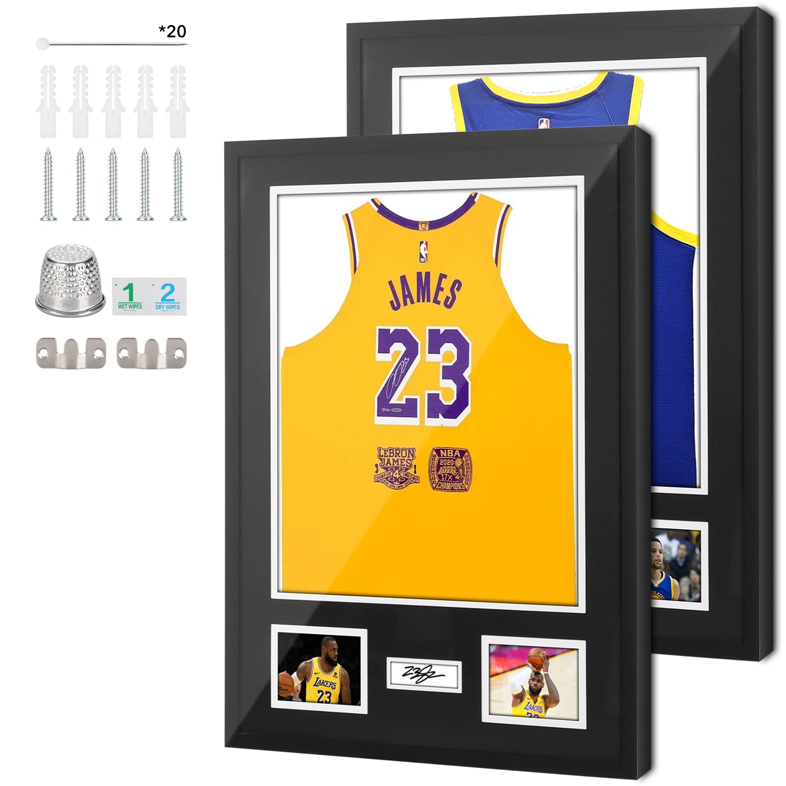 Nice C Jersey Frame Display Case with Photo Slots &amp; Signature Protection, 98% UV 