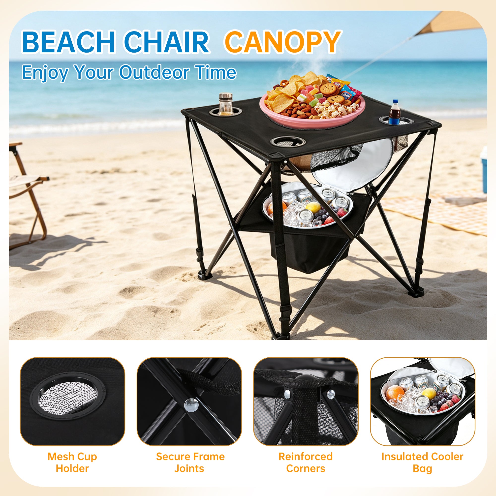 Nice C Camping Cooler Tables, Small Canvas Table, Portable Drink Table | Beer Pong Table, Ultralight Compact Folding Tailgating Table, Collapsible, Carry Bag, Outdoor, Picnic, Beach