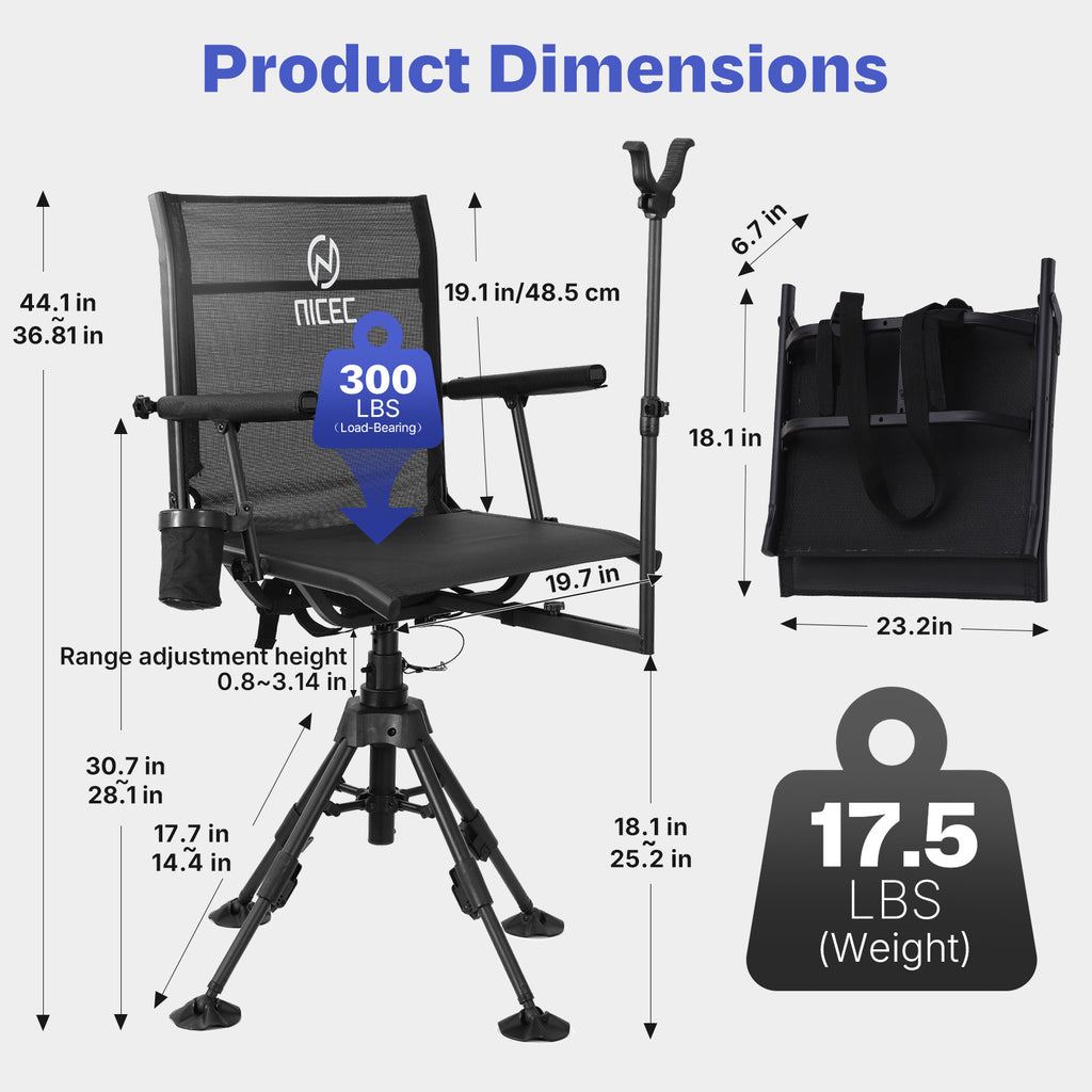 Nice C 360° Swivel Silent Hunting Blind Chair with Gun Rest