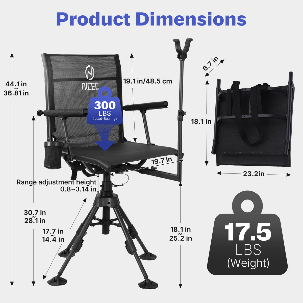 Nice C 360° Swivel Silent Hunting Blind Chair with Gun Rest