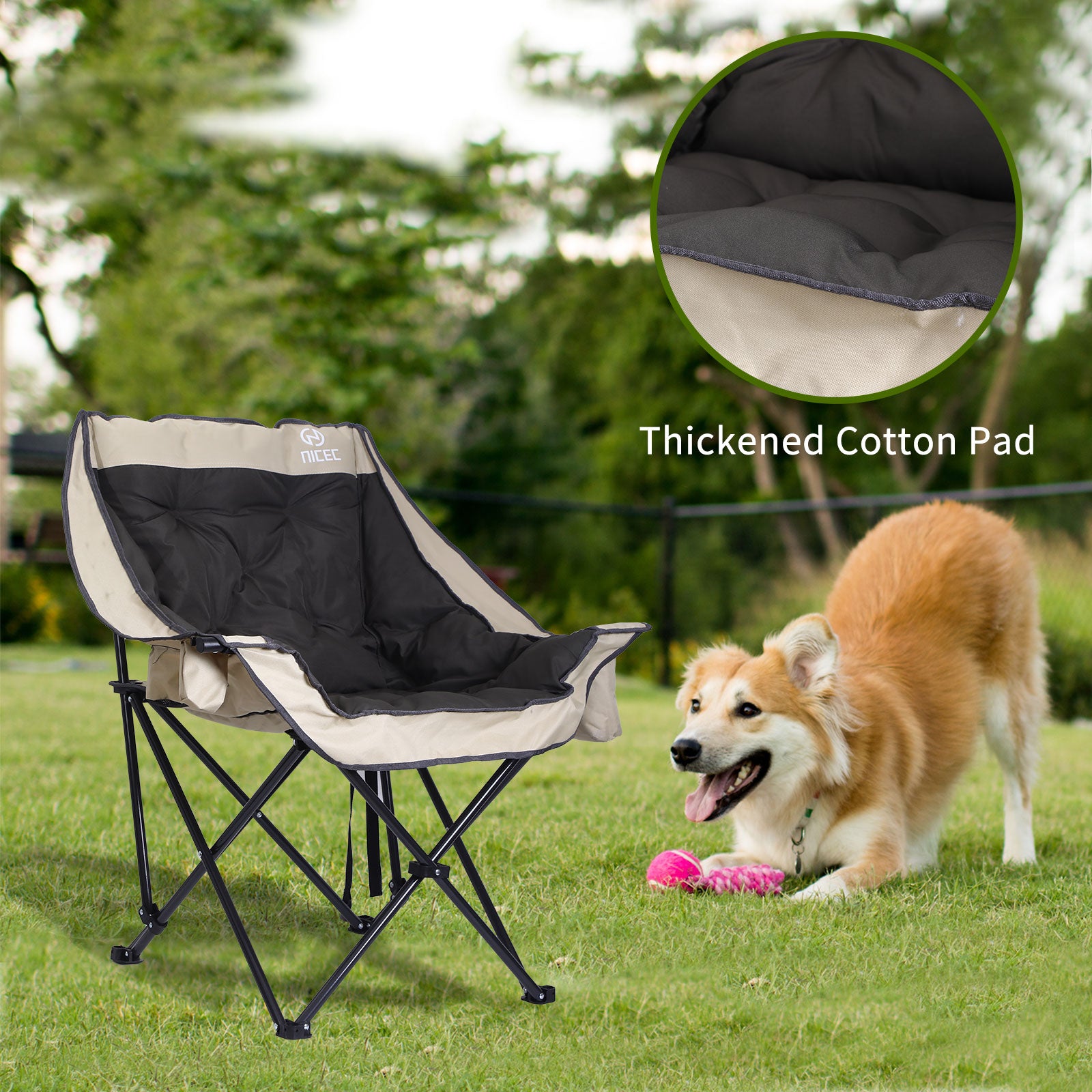 Nice C Heavy-Duty Folding Camping Chair, Thick Padded Seat with Storage &amp; Cup Holder 