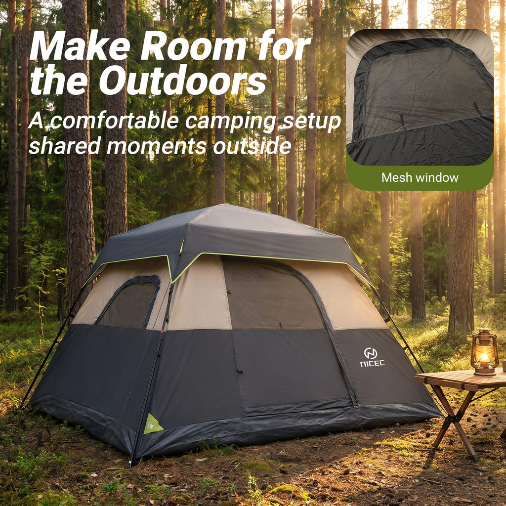 Nice C Instant 4/6/8 Person Camping Cabin Tent | Easy Setup, Waterproof Outdoor Shelter, With Rainfly, Carry Bag, For Camping, Backyard, Festival, Family