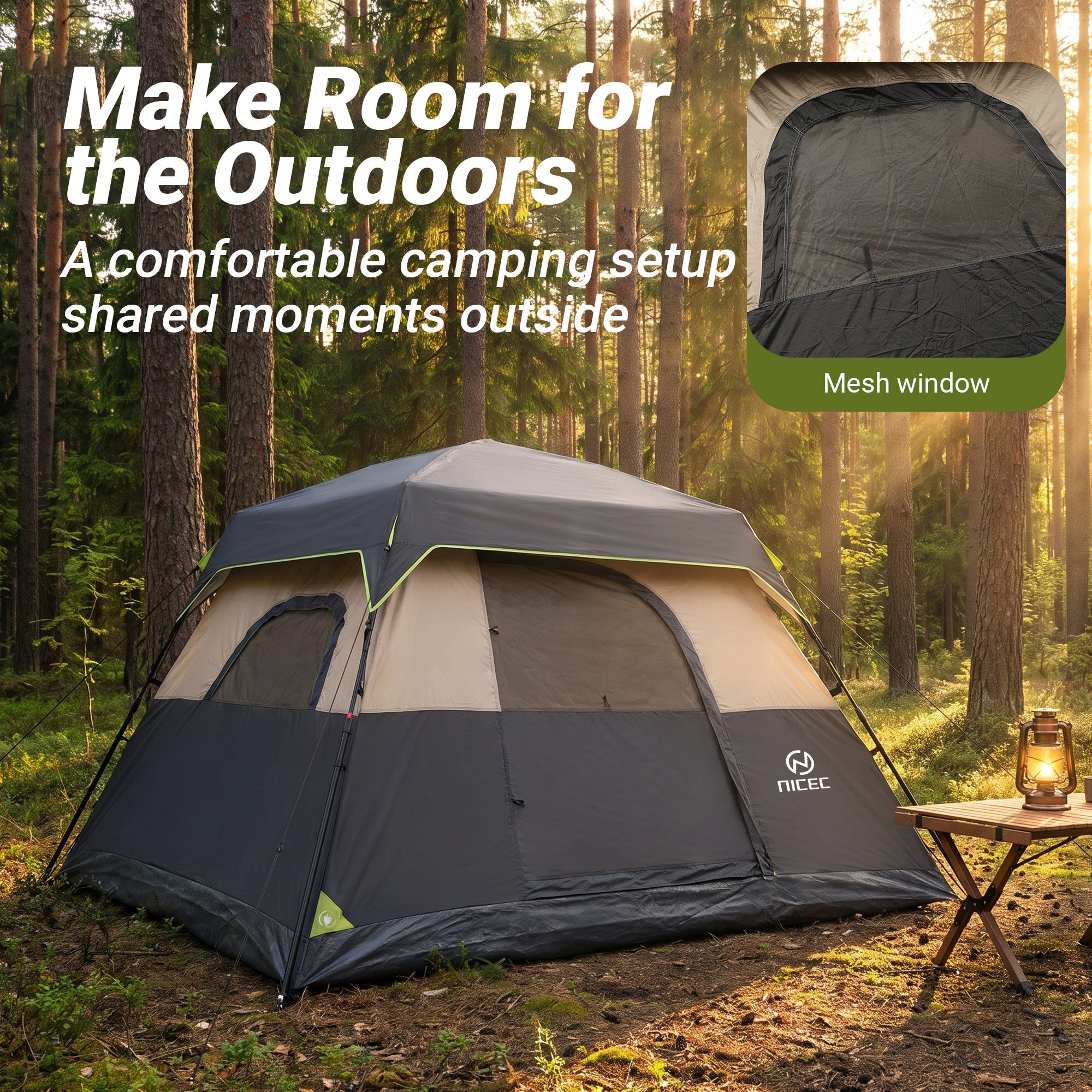 Nice C Instant 4/6/8 Person Camping Cabin Tent | Easy Setup, Waterproof Outdoor Shelter, With Rainfly, Carry Bag, For Camping, Backyard, Festival, Family