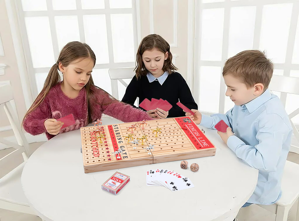 Nice C Horse Race Board Game, Horse Racing Game, Board Game Set Foldable and Portable with 2 Sets of Cards, 2 Dice, and 12 Metal Horses (1-Pack)