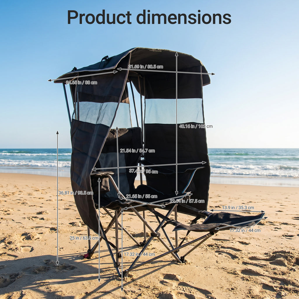 Nice C Heated 4-Position Reclining Canopy Umbrella Camping Chair (1 Pack/2 Pack) | Folding Chair, With Adjustable Shade, Backrest, Footrest, Cooler Bag, Cup Holder, for Camping, Beach, Sports