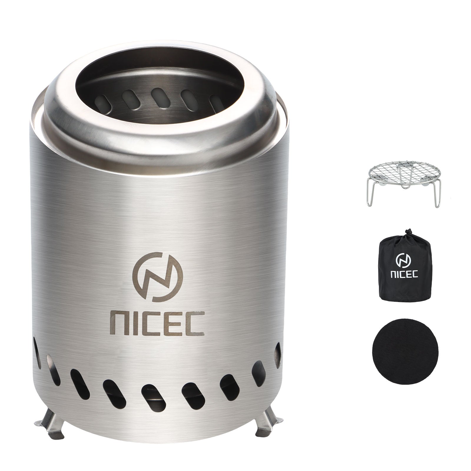 Nice C Smokeless Fire Pit, Portable Tabletop Fire Pit (5.5 inch,7.1 inch,19.1 inch) | Stainless Steel Construction, Grill Grate, Removable Ash Tray, Carry Bag, Patio, Camping, Outdoor