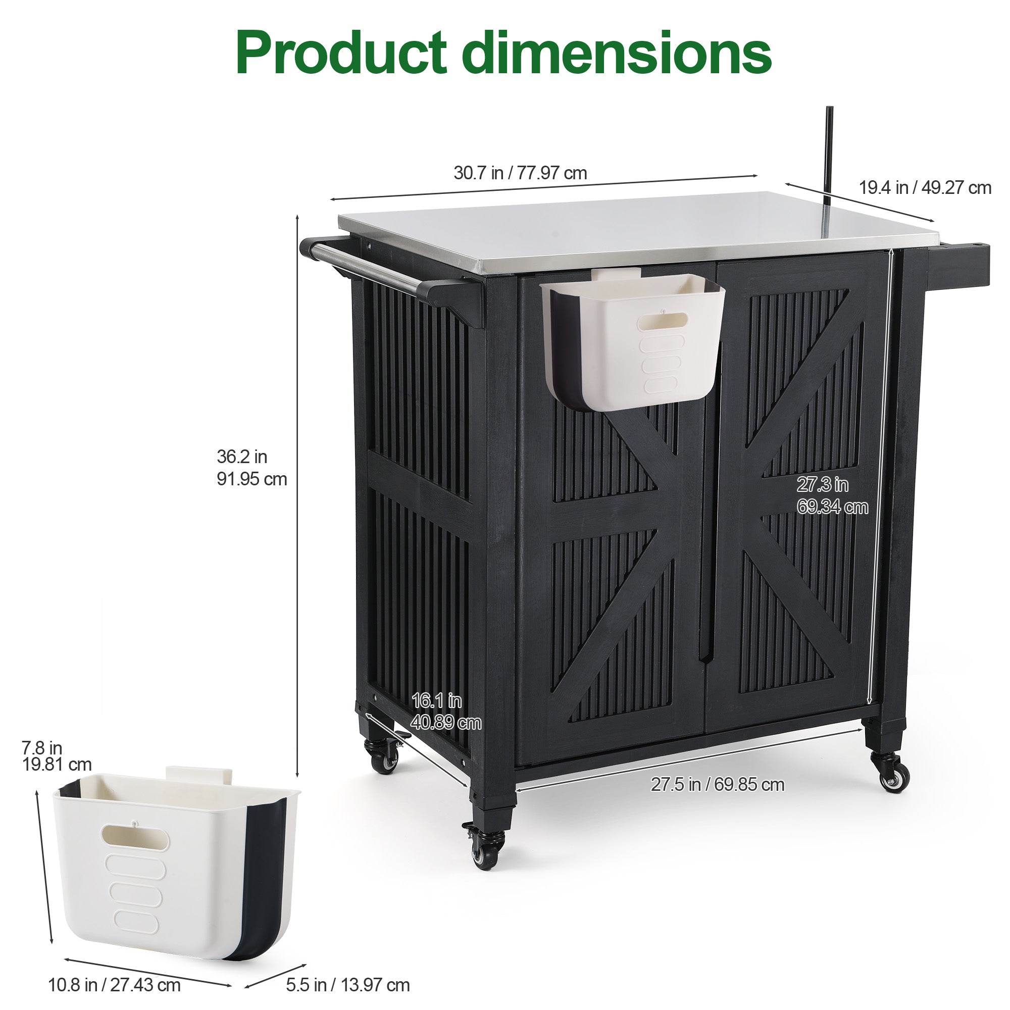 Nice C Grill Cart with Wheels, Outdoor Kitchen Island for Blackstone | Outdoor Grill Station, Stainless Steel Tabletop, Plastic Grill Cart, Storage Cabinet, Food Prep Table, Dining Cart