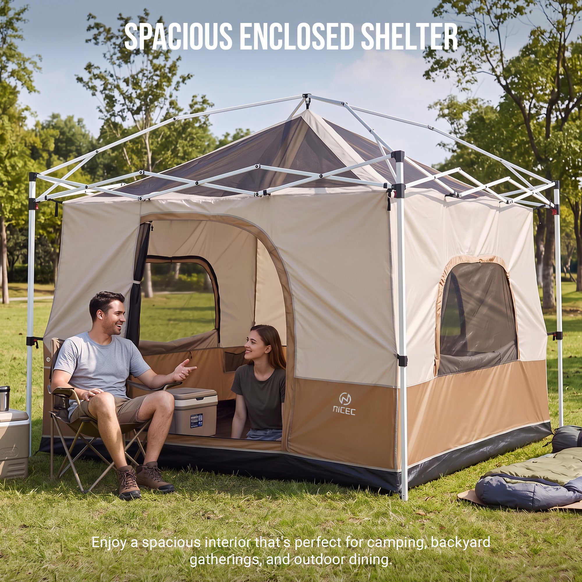 Nice C Pop Up Canopy Camp Tent, Canvas Inner Tent (Frame/Top NOT Included) | Fit Fot Straight Leg, 10*10 Pop Up Canopy, Camp Cube Tent with Mesh Window, Camping Shelter, 4-6 Person