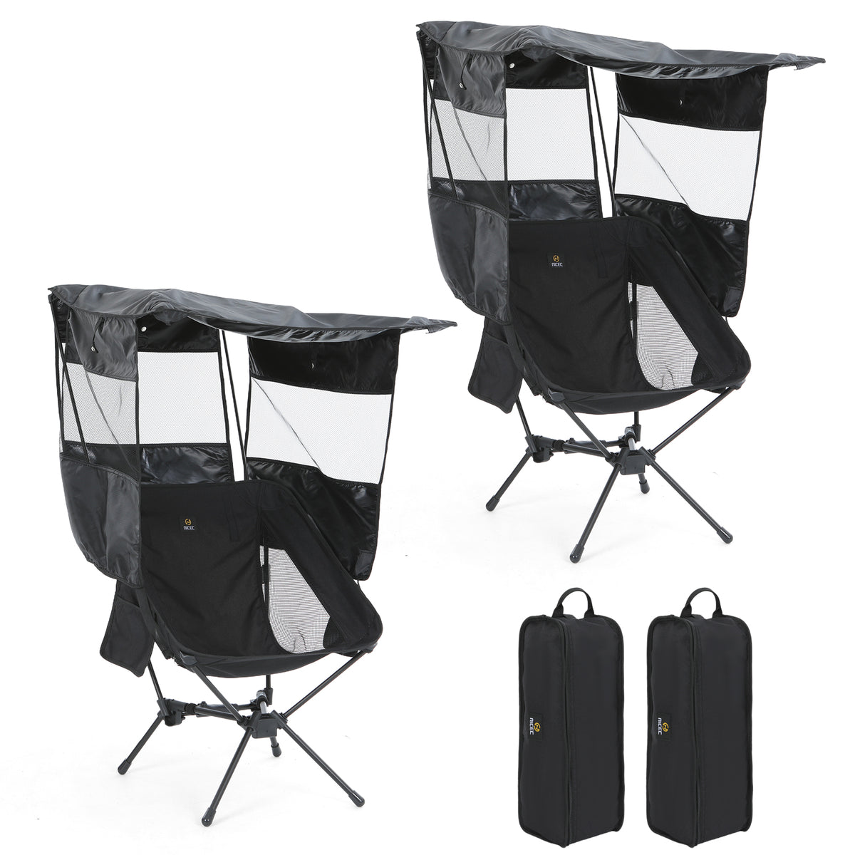 Nice C Camping Chair with Canopy, Ultralight Chair with Shade (1 Pack/2 Pack) | Compact Backpack Folding Chair, Portable Fishing Chair, Travel, Picnic, Festival, Hiking, Sports, Outdoor