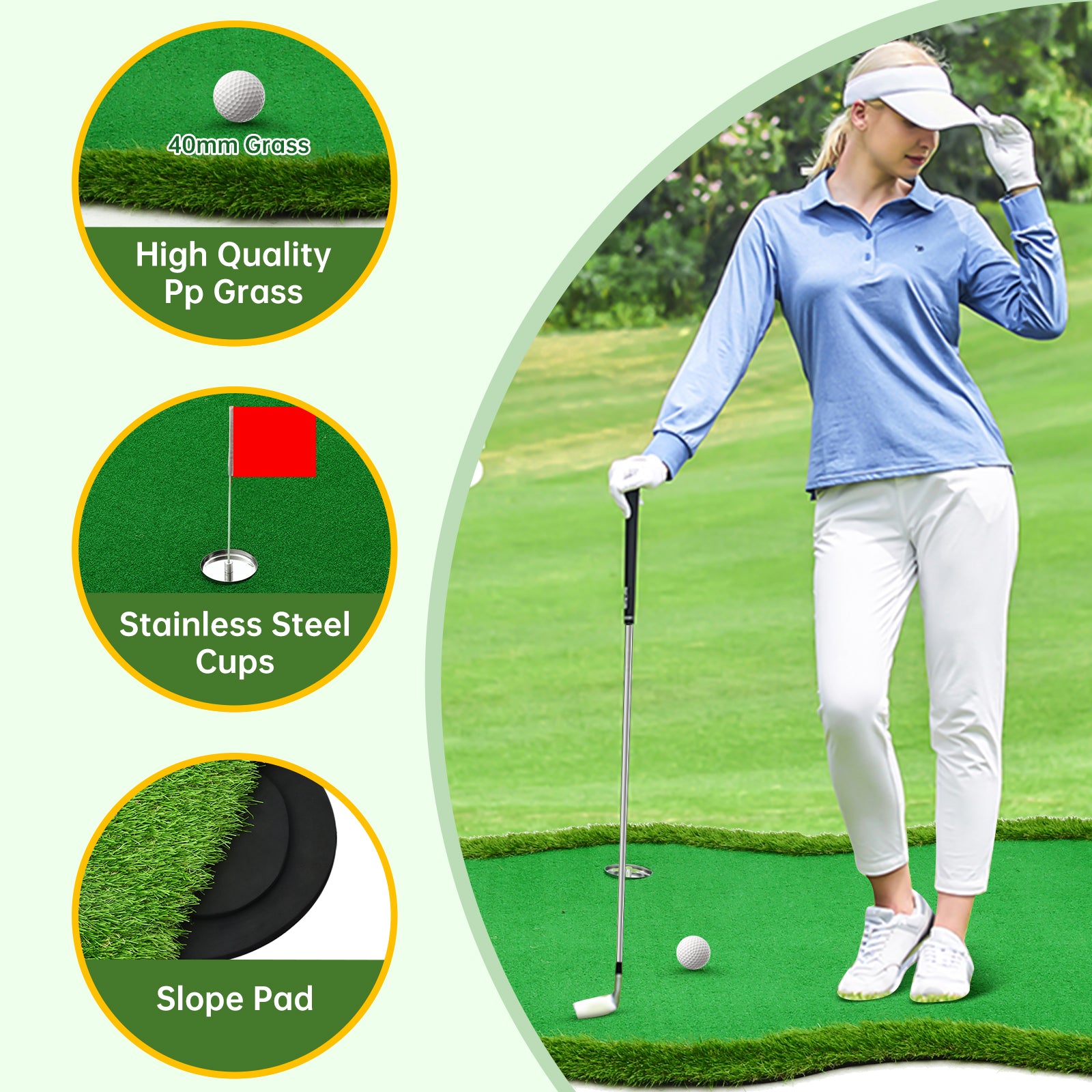 Nice C 5x10 ft Putting Green Mat – Indoor &amp; Outdoor Golf Simulator with 3 Holes, Flags &amp; Challenge Cup 