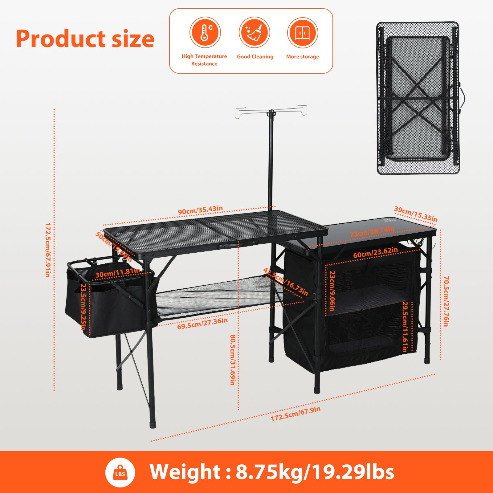 Nice C Camping Kitchen Table, Portable Folding Camp Cook Station (Black) | Grill Table for Blackstone Griddles, Storage Organizer, Light Pole, Outdoor, Picnic, Beach, RV Traveling